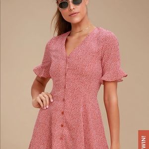 LuLu’s Castana Rust Red Print Button-Up Dress